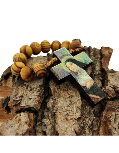 Brown wooden rosary, portrait of Saint Rita - front