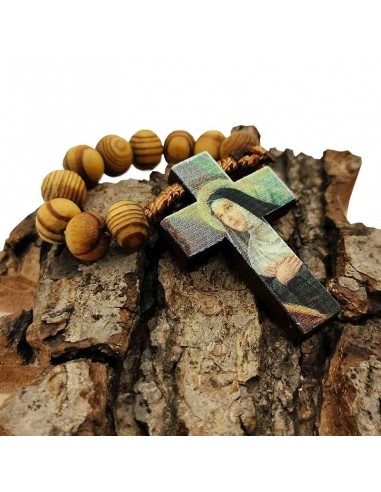 Rosario en madera parda, retrato de Santa Rita - anverso