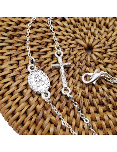 Collana rosario argentata con grani di cristallo nero