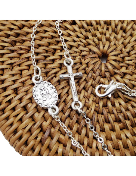 Collana rosario argentata con grani di cristallo nero