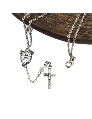 Silver-plated rosary necklace with crystal beads