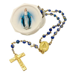 Blauwe rozenkrans in Murano-stijl met Mariadoosje