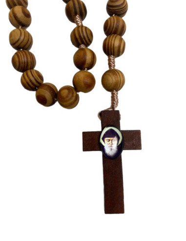 Rosario San Charbel en madera de olivo natural