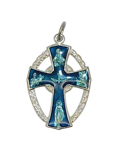 Kruis van de Heilige Geest met de Heilige Beschermers blauw geëmaillee