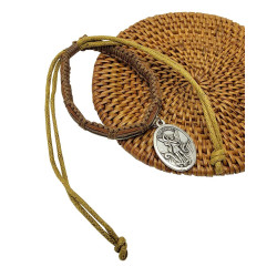 Bracelet cuir Archange Saint Michel et Ange Gardien réalisé à la main