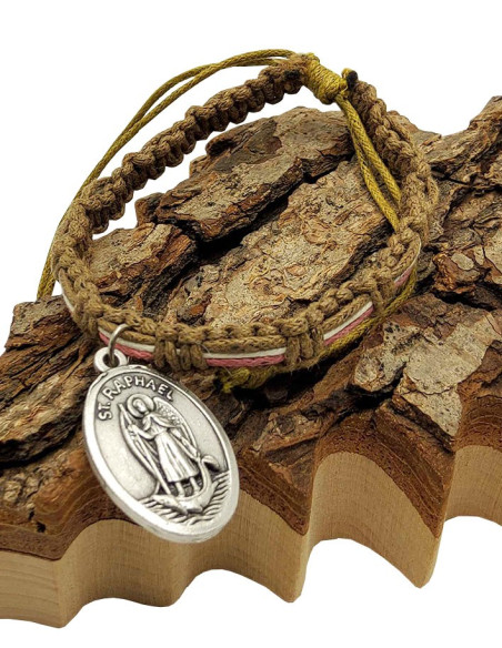 Bracelet tressé Archanges Saint Michel et Saint Raphaël - brun & kaki