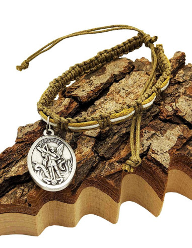 Makramee-Armband St. Michael und St. Raphael – Hellkhaki