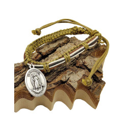 Bracciale macramè cuoio San Michele e San Raffaele – kaki scuro