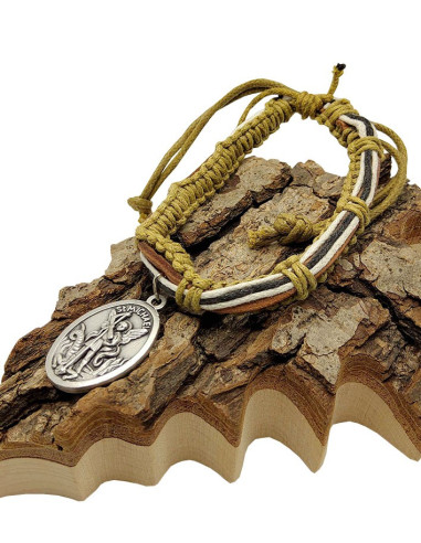 St Michael and St Raphael Leather Macramé Bracelet – Dark Khaki