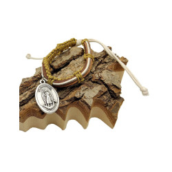 Bracelet cuir tressé Archanges Saint Michel et Saint Raphaël - kaki & blanc