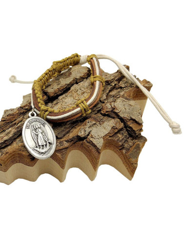 Bracciale in pelle intrecciata Arcangeli Saint Michel e Saint Raphaël - cachi e bianco