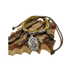 Gevlochten leren armband Aartsengelen Sint-Michiel en Sint-Rafaël - kaki & bruin