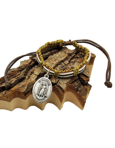 Bracciale in pelle intrecciata Arcangeli Saint Michel e Saint Raphaël - cachi e marrone