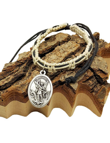 Macraméarmband Sint-Michiel en Sint-Rafaël – wit en zwart