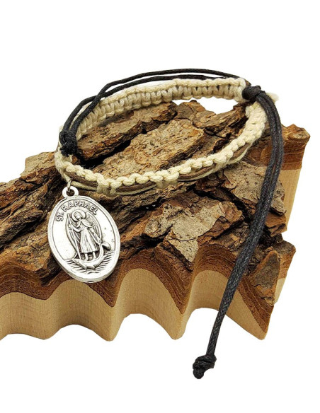 Macraméarmband Sint-Michiel en Sint-Rafaël – wit en zwart