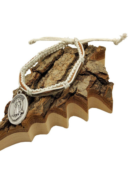 Bracciale in cuoio intrecciato Arcangeli San Michele e San Raffaele - bianco 2