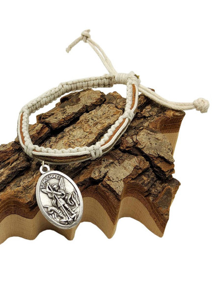 Geflochtenes Lederarmband Erzengel Michael und Sankt Raphael - weiß 2