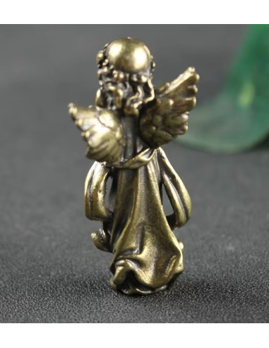 Piccola statuetta di angelo in ottone antico, bella protezione