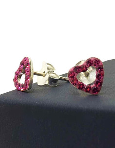 Fuchsia crystal heart earrings - 925 Sterling Silver