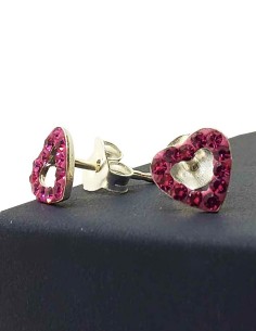 Orecchini a cuore in cristallo fucsia - Argento 925