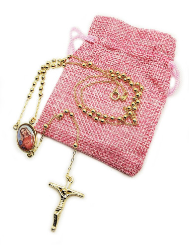 Rosario Sagrado Corazón de María - chapado en oro de 14k - 50 cm