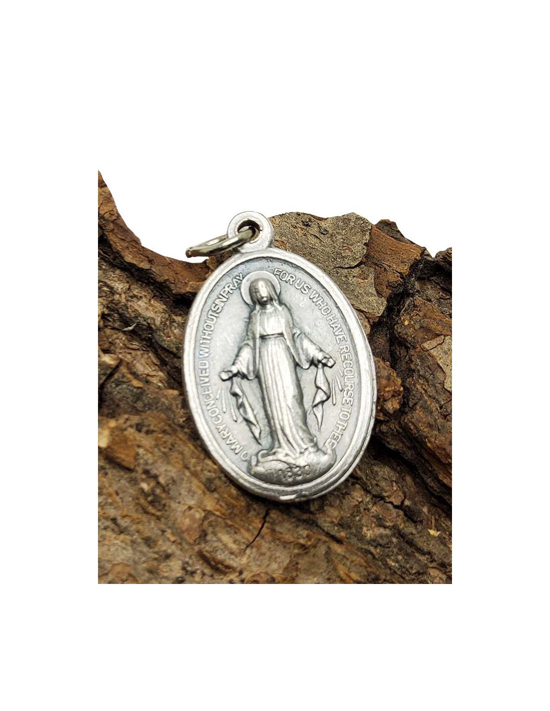 Porte-clés Médaille Miraculeuse Vierge Marie - Vintage Avec Patine - Métal Argenté - Idée Cadeau