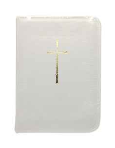 White leather Bible case with gold cross - Small format