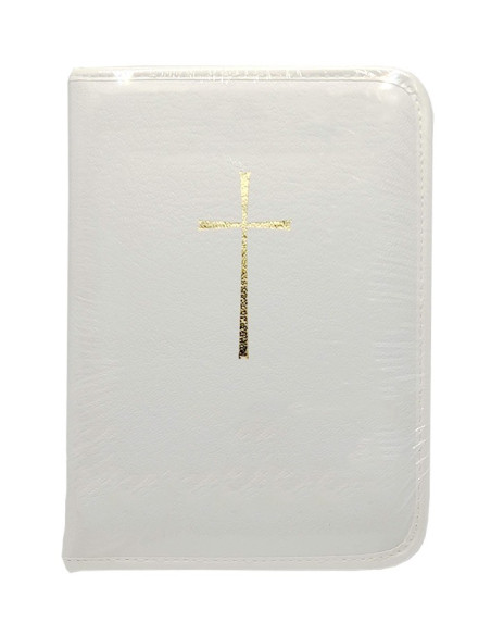 Housse pour Bible en cuir blanc croix dorée - Petit format