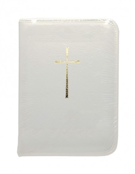 White leather Bible case with gold cross - Small format