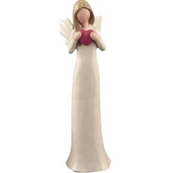 Ángel con corazón rojo de polirresina – Figura artesanal 19 cm