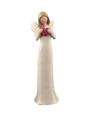 Angel with red heart in polyresin – Handmade figurine 19 cm