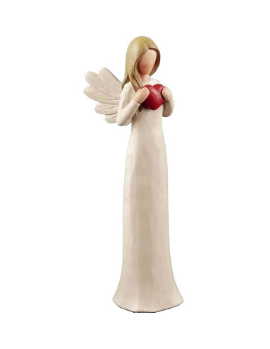 Ángel con corazón rojo de polirresina – Figura artesanal 19 cm