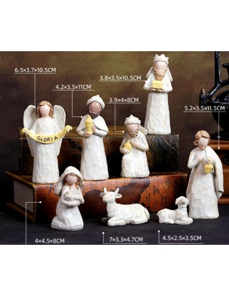 Nativity Scene - 8-Piece Resin Set with Natural Finishes
