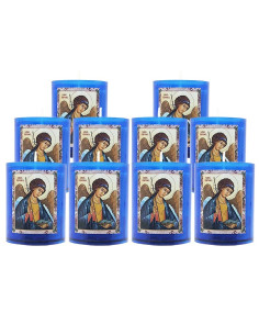 Blaue Wachskerzen mit dem Heiligen Raphael - 10 Stk.