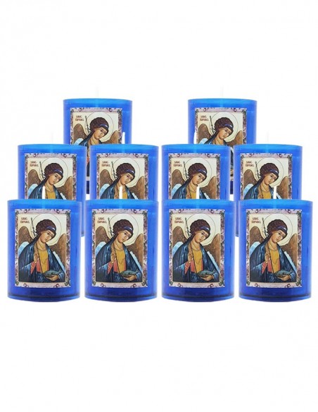 Blaue Wachskerzen mit dem Heiligen Raphael - 10 Stk.