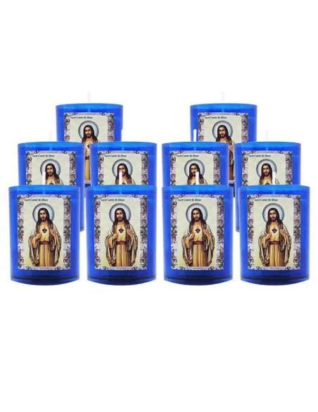 Bougies Veilleuses bleues au Sacré Coeur de Jésus - 10 pièces