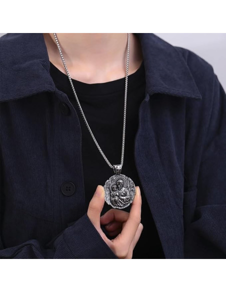 Médaille Saint Joseph en acier inoxydable avec chaîne - 44 mm