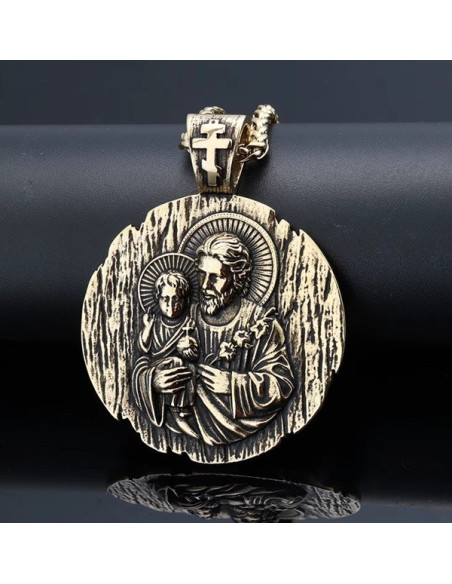 Saint Joseph Medal in stainless steel with 18K gold-plated chain - 44 mm