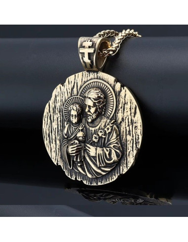 Saint Joseph Medal in stainless steel with 18K gold-plated chain - 44 mm