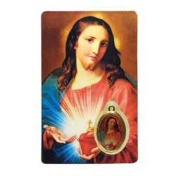 Tarjeta con medalla y oración del Sagrado Corazón de Jesús