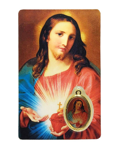 Carta con medaglia e preghiera al Sacro Cuore di Gesù