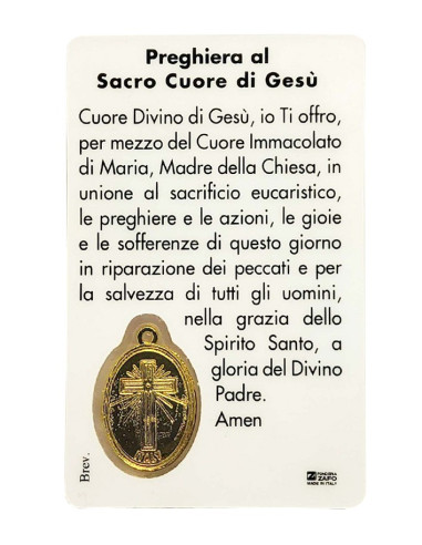Herz-Jesu-Gebetskarte mit goldfarbener Medaille