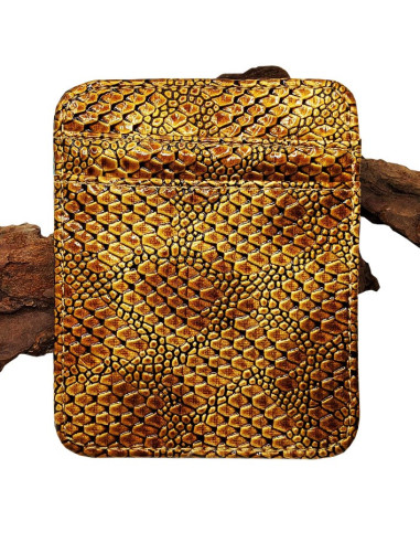 Snake-effect gold imitation leather magic card and ticket holder