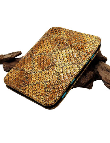 Snake-effect gold imitation leather magic card and ticket holder
