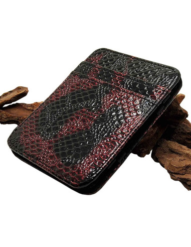 Porta biglietti e carte magiche in similpelle nera e rossa a effetto serpente