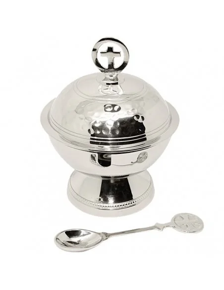 Navette en cuivre pour encens avec une croix - Article religieux