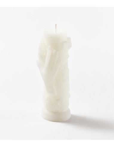 PAX white candle carved with hands and doves