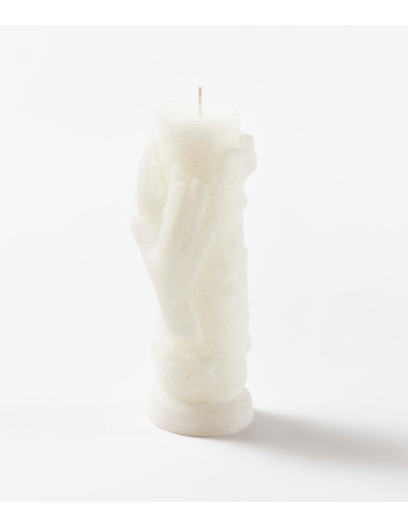PAX white candle carved with hands and doves