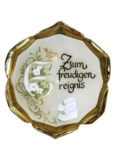 Happy event candle in brass bowl - blue