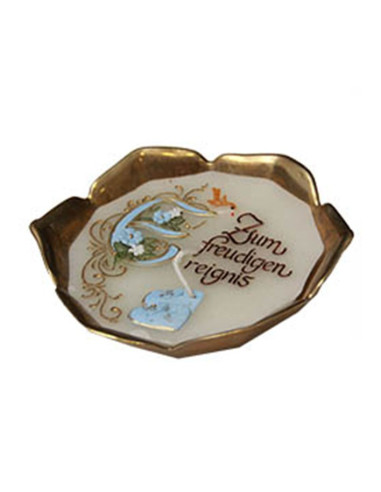 Kerze für ein glückliches Ereignis in einer Messingschale - blau